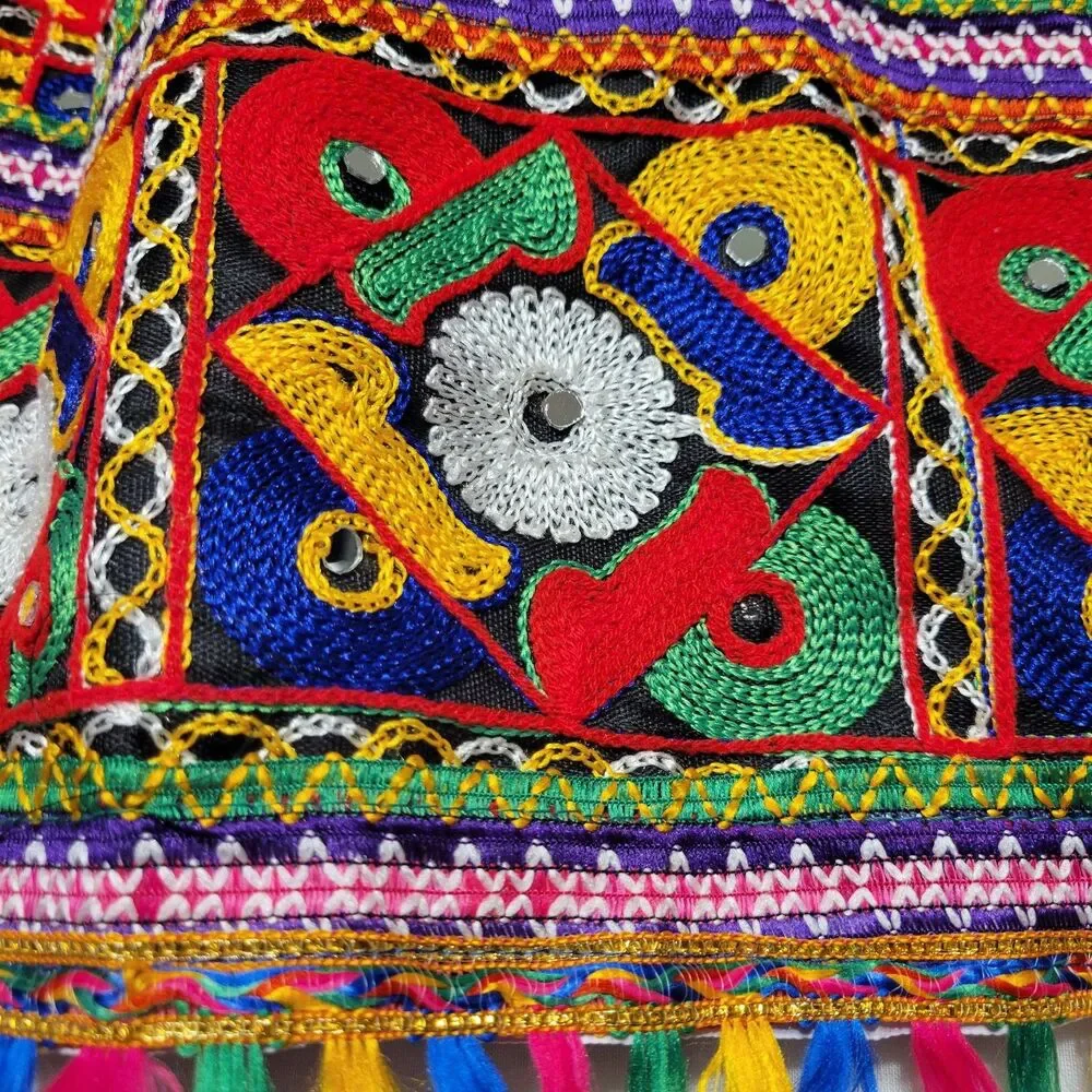 Navrati Garva Skirt Cotton Rayon Semi Merror Work, Embroidered Geometric XL